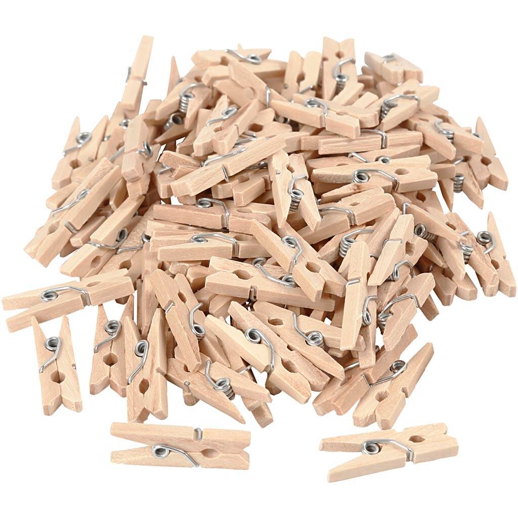 Mini tøjklemme, 25x3 mm, birk, 100 stk. Mini tøjklemme, 25x3 mm, birk, 100 stk.