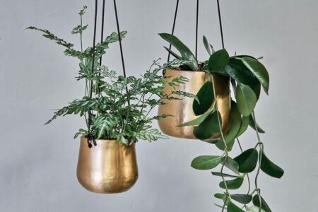 Nkuku Atsu Brass Hanging Planter | Vases & Planters | Gold | Large 12.5 x 14 cm (Diameter)