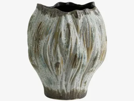 Nordal, HENRY, Vase, Brun, Hvid, Grøn, Keramik, H:25,5 x Dia:18 cm