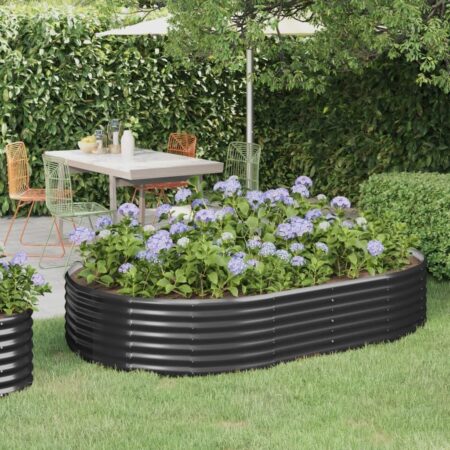 Oval plantekasse/højbed 214 × 140 × 36 cm - galvaniseret stål, antracitgrå