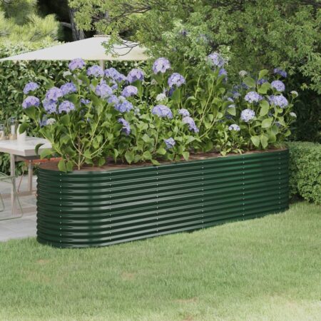 Oval plantekasse/højbed 296 × 80 × 68 cm - galvaniseret stål, grøn