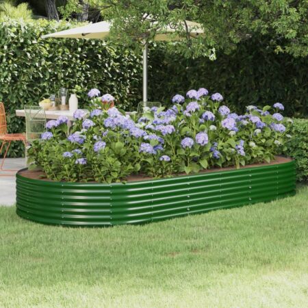 Oval plantekasse/højbed 296×140×36 cm - galvaniseret stål, grøn