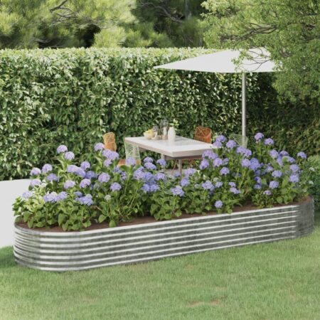 Oval plantekasse/højbed 322 × 100 × 36 cm - galvaniseret stål, sølvfarvet