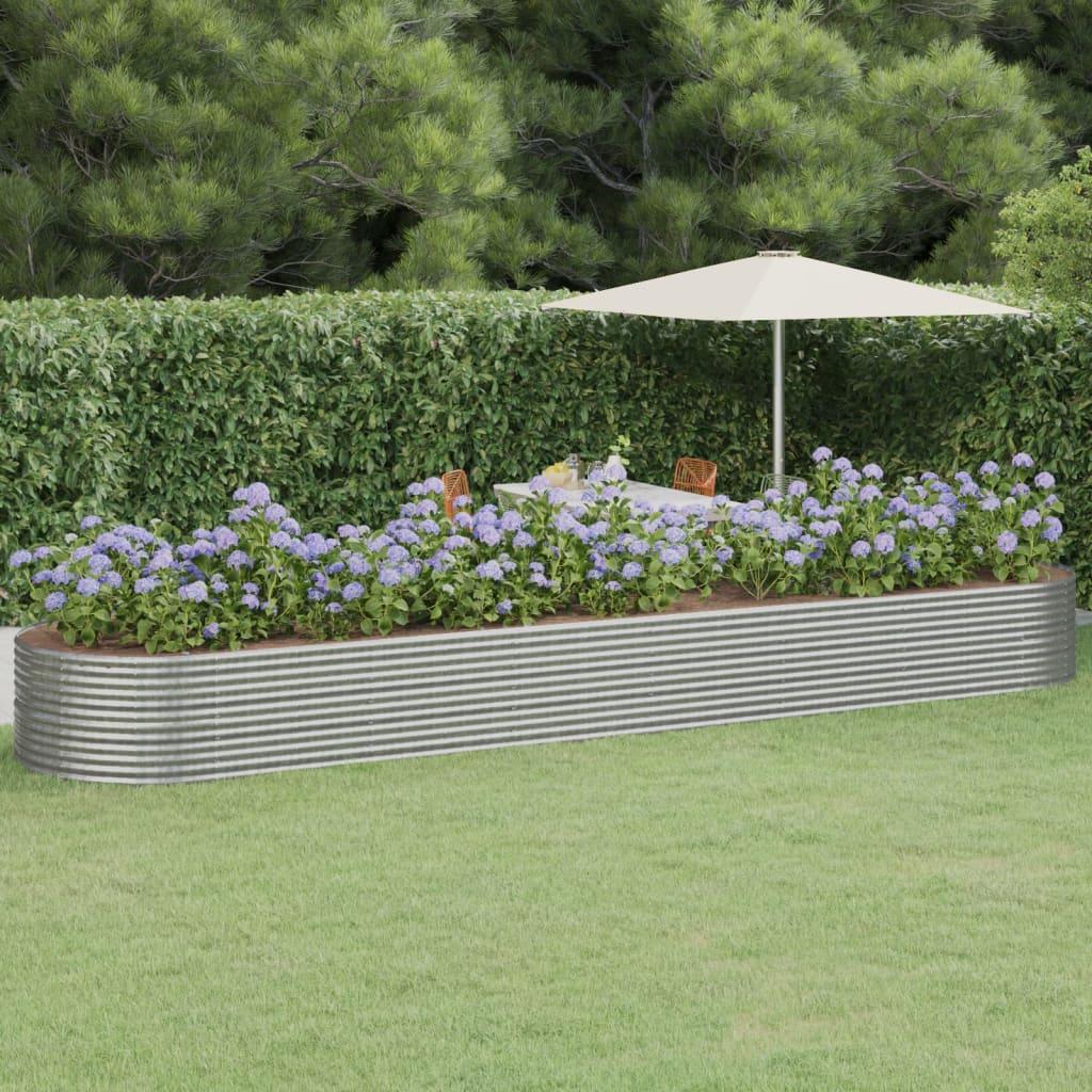 Oval plantekasse/højbed 584 × 140 × 68 cm - pulverlakeret stål, sølvfarvet Oval plantekasse/højbed 584 × 140 × 68 cm - pulverlakeret stål, sølvfarvet