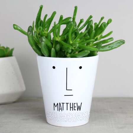 Personalised Mr Face Plant Pot White