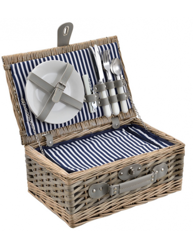 Picknick kurv 2 personer i rattan og polyester H16 x B38 x D25 cm - Grå/Blå
