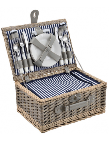 Picknick kurv 4 personer i rattan og polyester H16 x B38 x D25 cm - Grå/Blå
