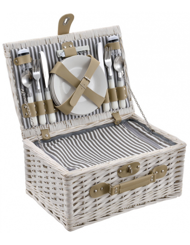 Picknick kurv 4 personer i rattan og polyester H16 x B38 x D25 cm - Hvid/Grå