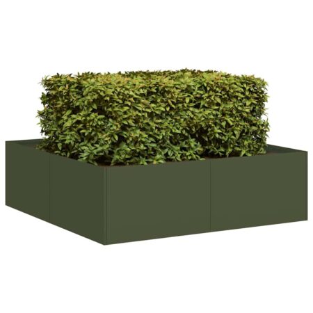 Plantekasse 100x100x30 cm stål olivengrøn