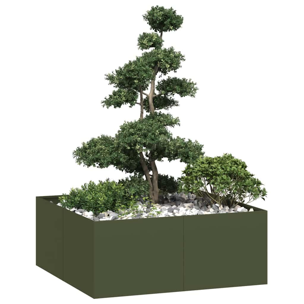 Plantekasse 100x100x40 cm stål olivengrøn Plantekasse 100x100x40 cm stål olivengrøn