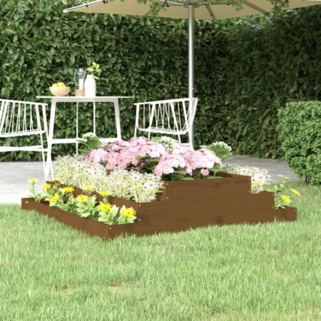 Plantekasse 110x110x27 cm massivt fyrretræ gyldenbrun