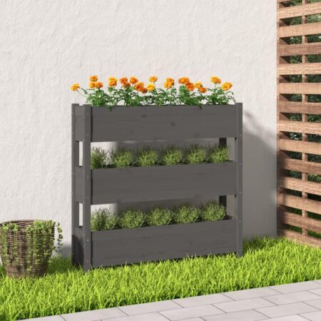 Plantekasse 112x25x104,5 cm massivt fyrretræ grå