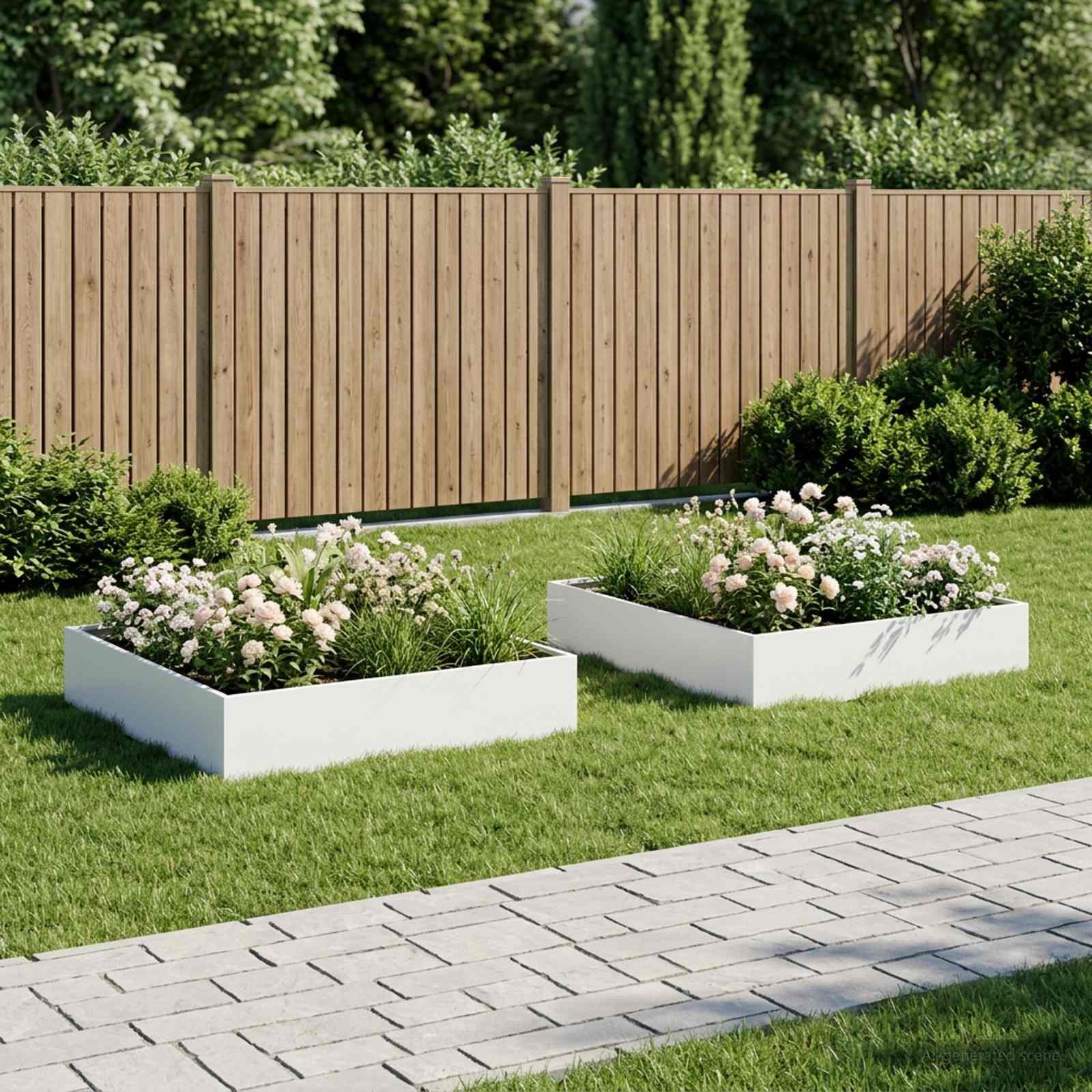 Plantekasse 2 stk. hvid 80 x 80 x 20 cm i koldvalset stål Plantekasse 2 stk. hvid 80 x 80 x 20 cm i koldvalset stål