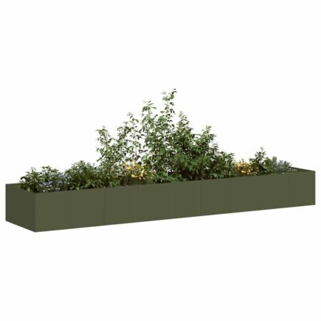 Plantekasse 360x80x40 cm stål olivengrøn