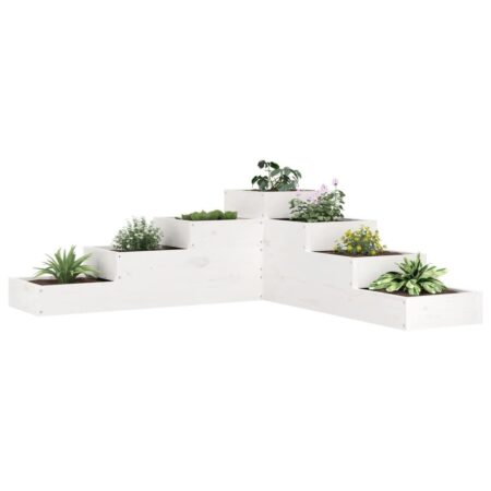 Plantekasse 4 niveauer 106x104,5x36 cm massivt fyrretræ hvid