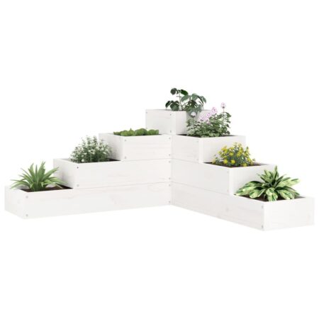 Plantekasse 4 niveauer 80,5x79x36 cm massivt fyrretræ hvid