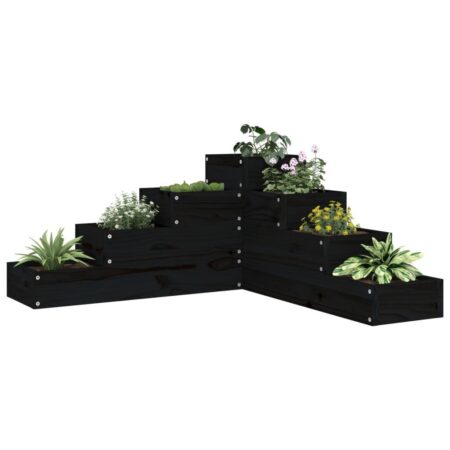 Plantekasse 4 niveauer 80,5x79x36 cm massivt fyrretræ sort