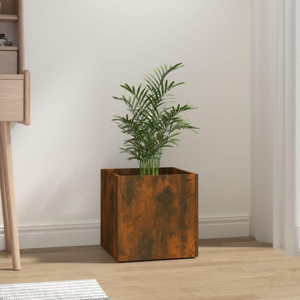 Plantekasse 40x40x40 cm konstrueret træ røget egetræsfarve Plantekasse 40x40x40 cm konstrueret træ røget egetræsfarve
