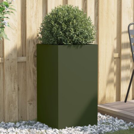 Plantekasse 42x38x75 cm stål olivengrøn
