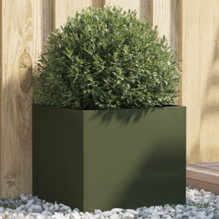 Plantekasse 42x40x39 cm stål olivengrøn