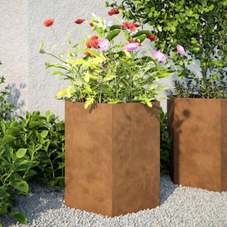 Plantekasse 46x40x45 cm sekskantet Forvitringsstål