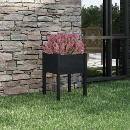 Plantekasse 50x50x70 cm massivt fyrretræ sort