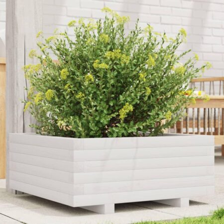 Plantekasse 60x60x26,5 cm massivt fyrretræ hvid