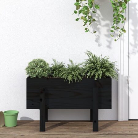 Plantekasse 62x30x38 cm massivt fyrretræ sort