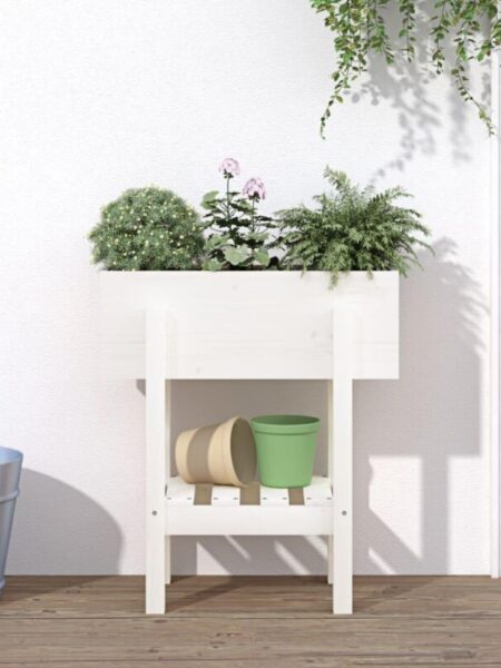 Plantekasse 62x30x69 cm massivt fyrretræ hvid