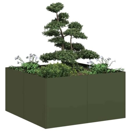 Plantekasse 80x80x40 cm koldvalset stål olivengrøn
