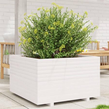 Plantekasse 80x80x49,5 cm massivt fyrretræ hvid