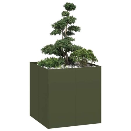 Plantekasse 80x80x80 cm stål olivengrøn