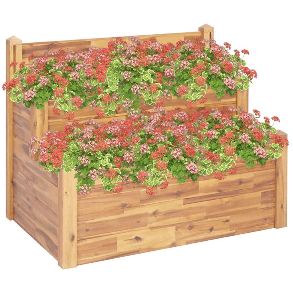 Plantekasse i 2 niveauer 110 x 75 x 84 cm i massivt akacietræ Plantekasse i 2 niveauer 110 x 75 x 84 cm i massivt akacietræ