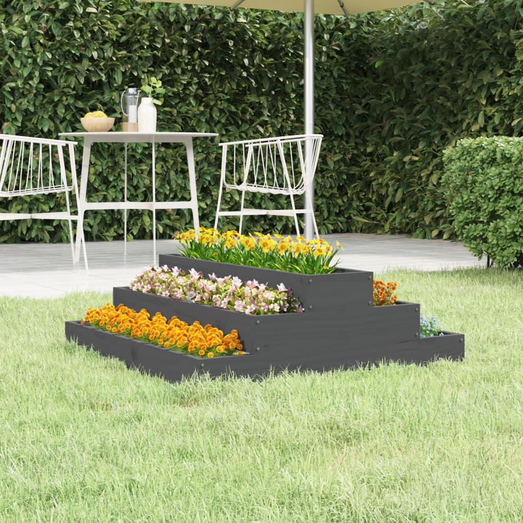 Plantekasse i massivt fyrretræ - trindelt højbed 80×80×27 cm, grå Plantekasse i massivt fyrretræ - trindelt højbed 80×80×27 cm, grå