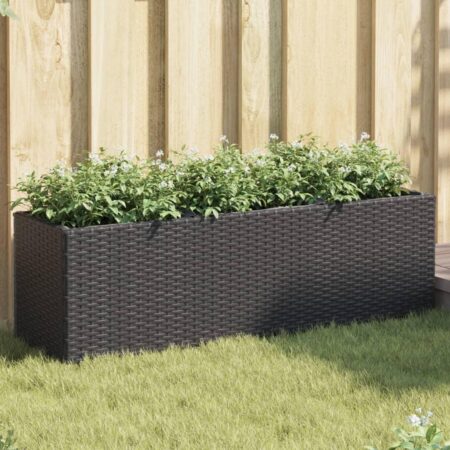 Plantekasse i polyrattan med 3 krukker 105×30×32 cm - sort