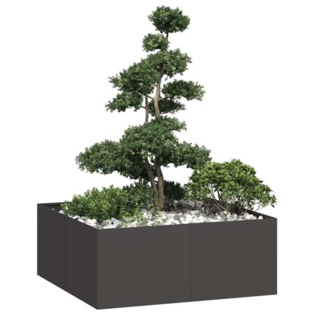 Plantekasse i stål 100 x 100 x 40 cm - sort højbed til have og terrasse