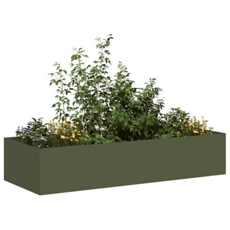 Plantekasse i stål 200 × 80 × 40 cm - olivengrøn højbed