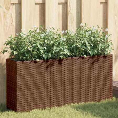 Plantekasse med 2 krukker 90×20×40 cm i polyrattan - brun