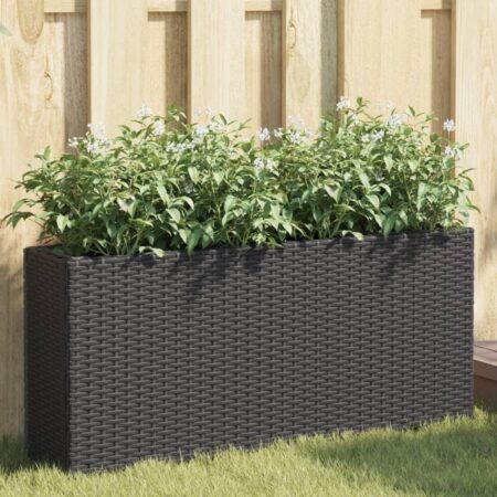 Plantekasse med 2 krukker 90×20×40 cm i polyrattan - sort