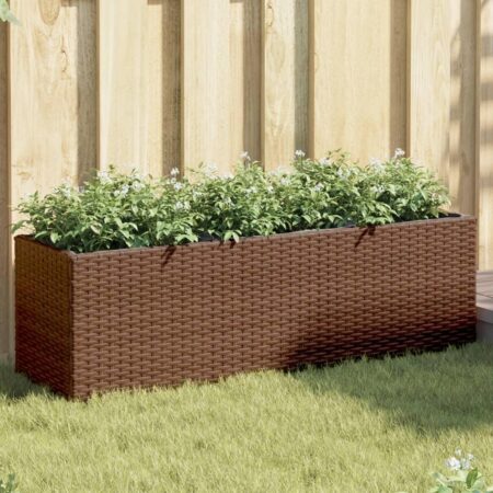 Plantekasse med 3 krukker 105x30x32 cm polyrattan brun