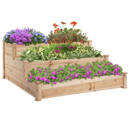 Plantekasse med 3 niveauer, 124 x 124 x 56 cm, træ.