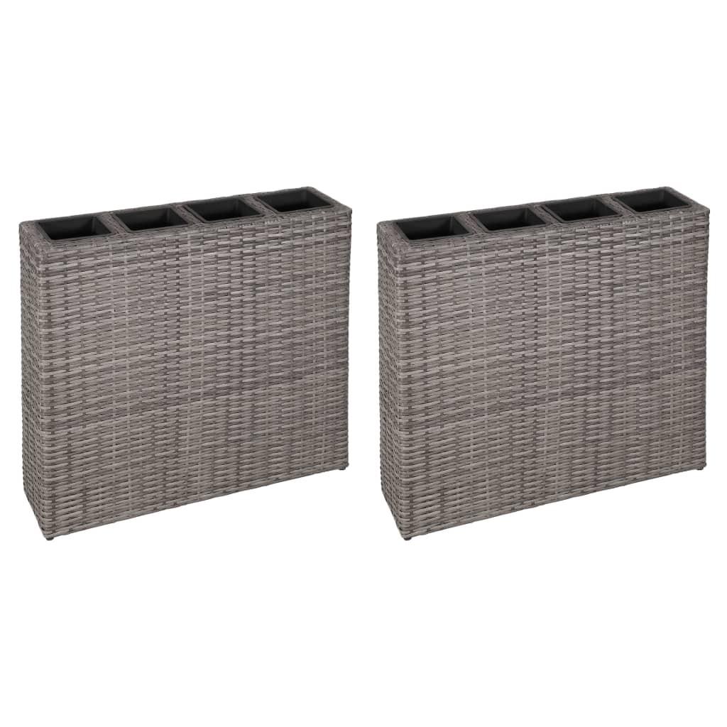 Plantekasse med 4 krukker 2 stk. polyrattan grå Plantekasse med 4 krukker 2 stk. polyrattan grå