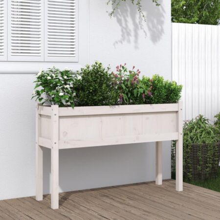 Plantekasse med ben 110×31×70 cm - massivt fyrretræ, hvid