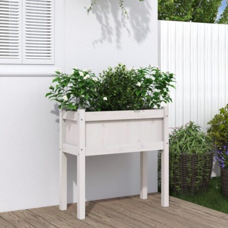 Plantekasse med ben 70x31x70 cm massivt fyrretræ hvid