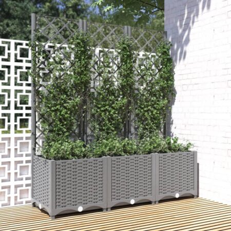 Plantekasse med espalier 120 × 40 × 136 cm - PP, lysegrå
