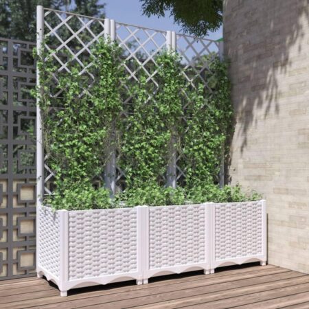 Plantekasse med espalier 120×40×136 cm - PP, hvid