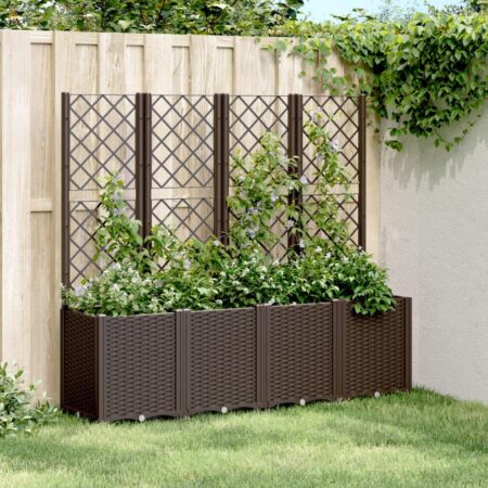 Plantekasse med espalier 160×40×140 cm - PP, brun, rattanlook