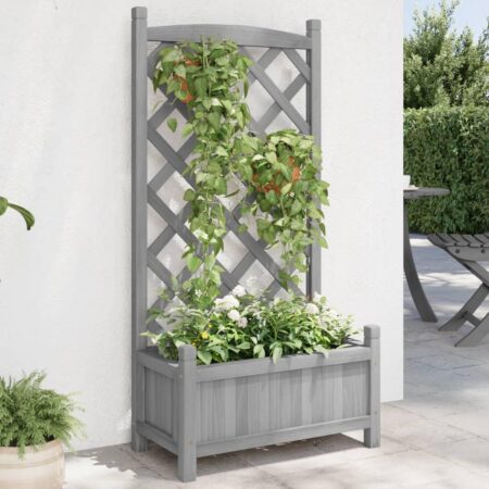 Plantekasse med espalier i massivt grantræ - grå