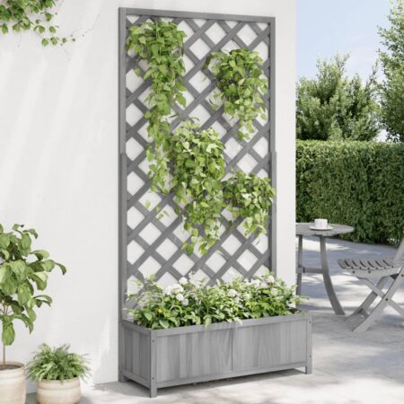 Plantekasse med espalier i massivt grantræ - grå, 90 × 35 × 180 cm