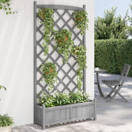 Plantekasse med espalier i massivt grantræ - grå 90 × 35 × 180 cm